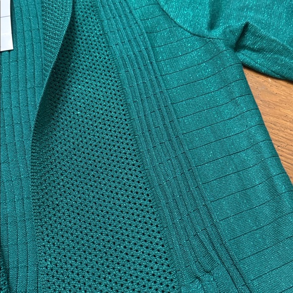NWT Birch NY Emerald Green Metallic Long Sleeve Crochet Ribbed Cardigan Size XL - Picture 3 of 10
